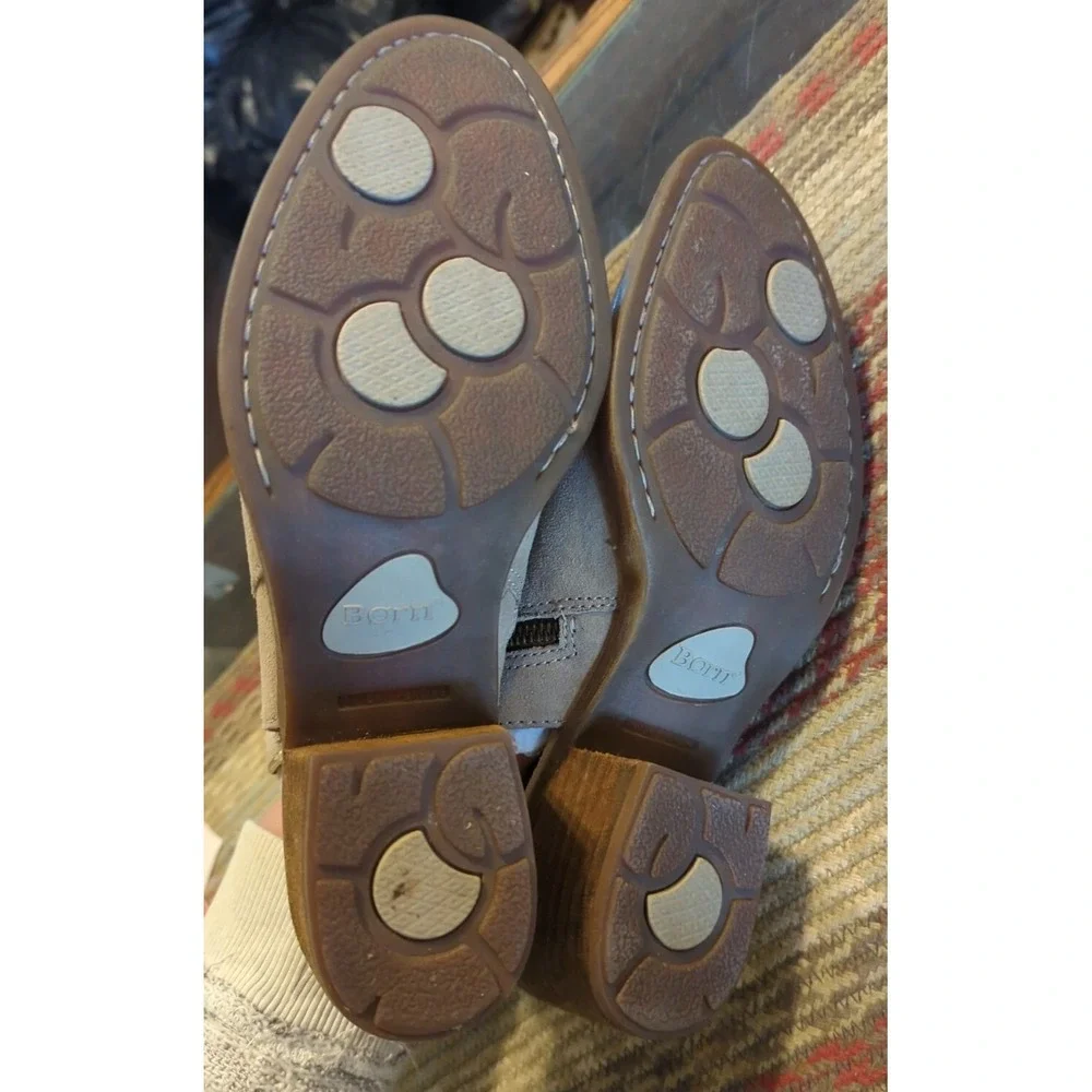 Born Strap Ankle Boots Mule Gray Leather Women's Size 7.5 M Nice Condition!